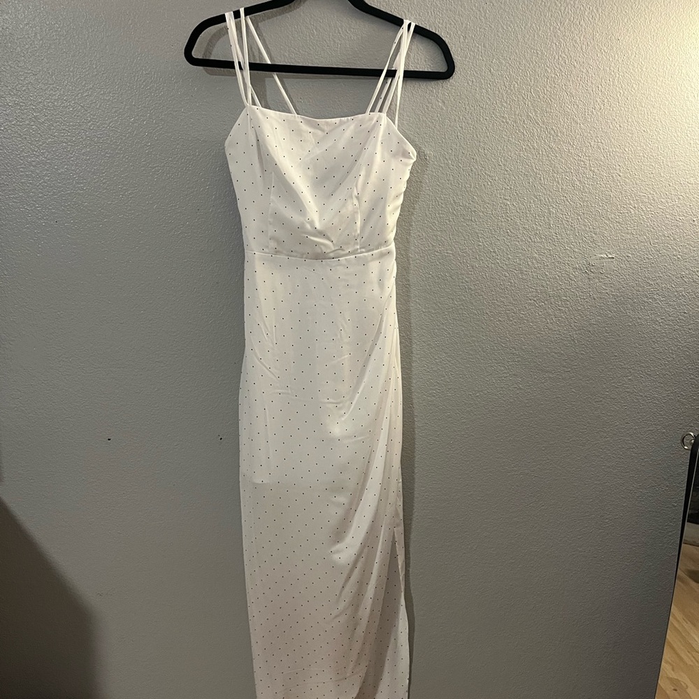 Fitted slit summer dress polka dot white size 2